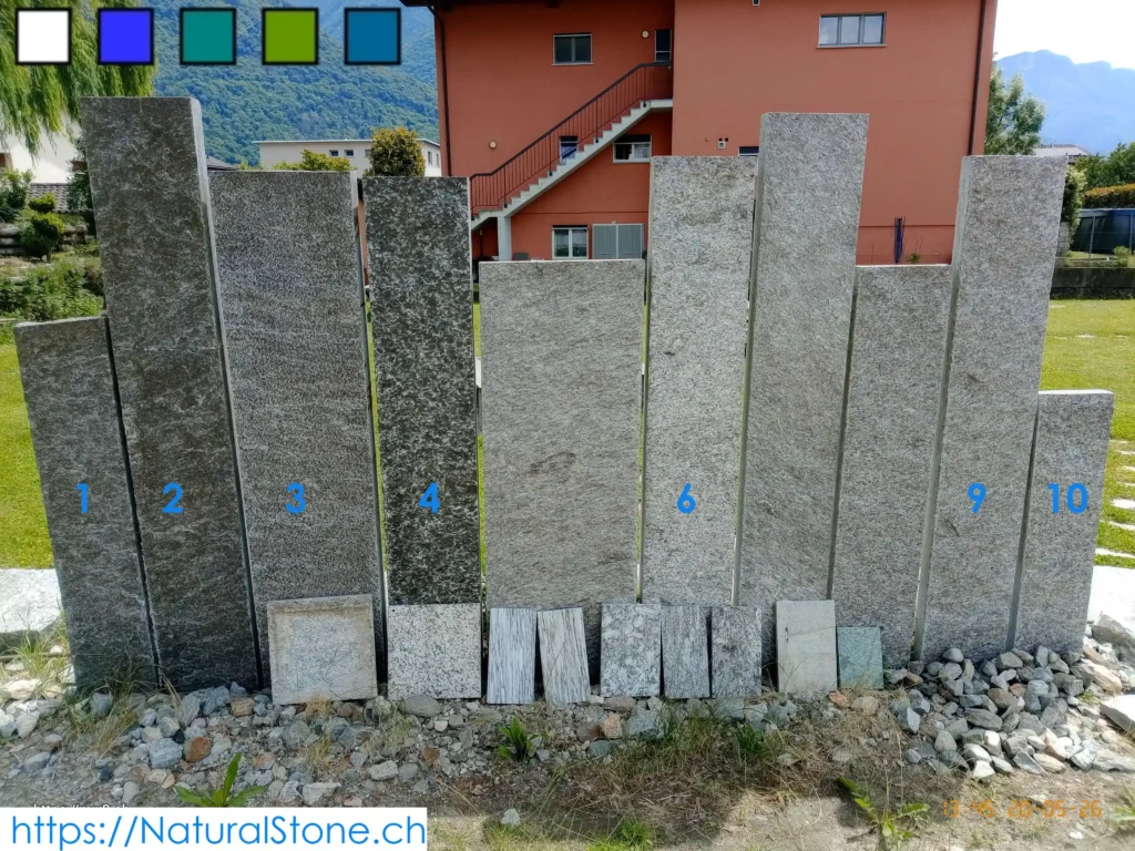 Farben von Naturstein Palisaden und Pergolen